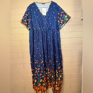 BloomChic Dress with Orange Floral on Blue